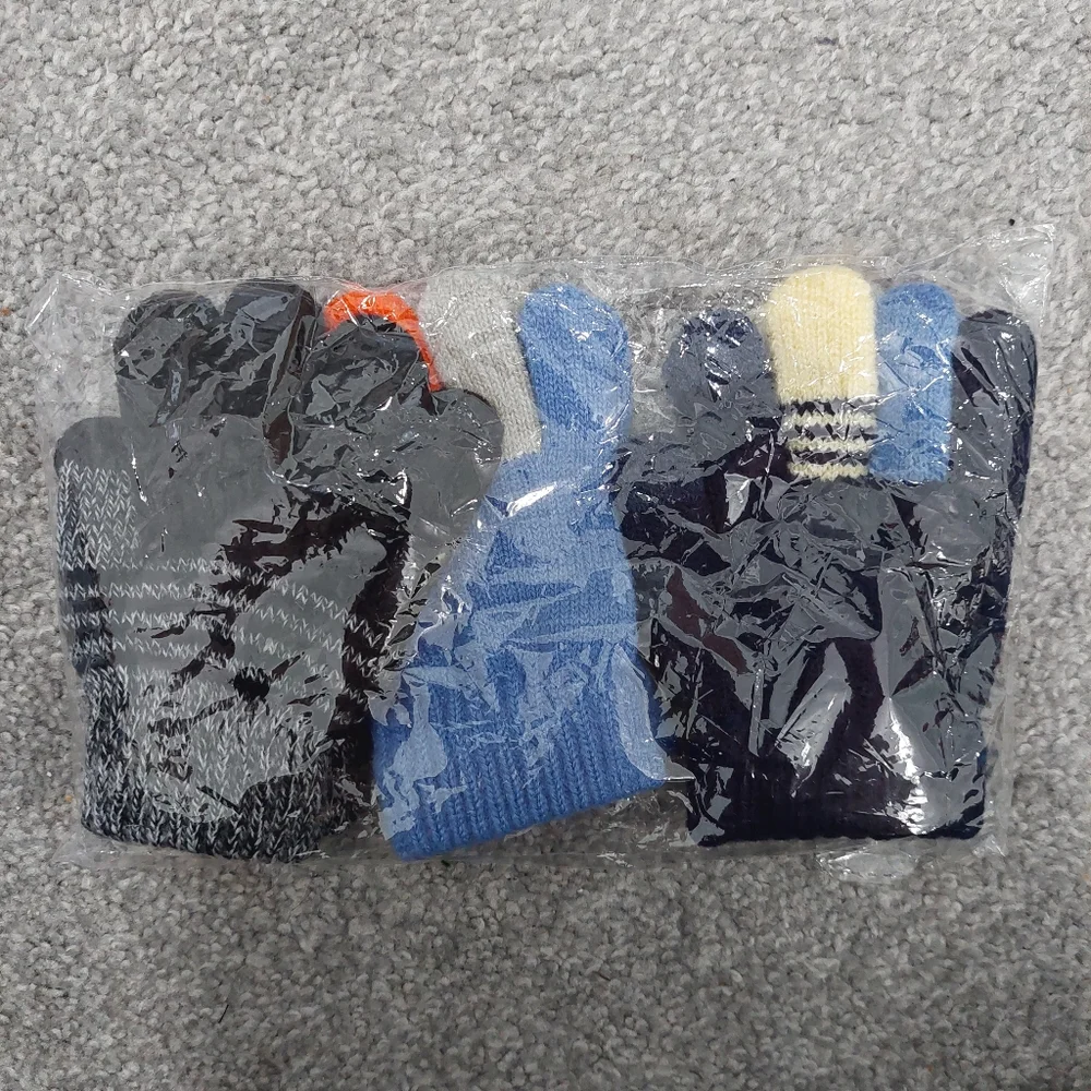 Kimmy Ku kids boys gloves 3 pairs touch screen with lining blue black gray
